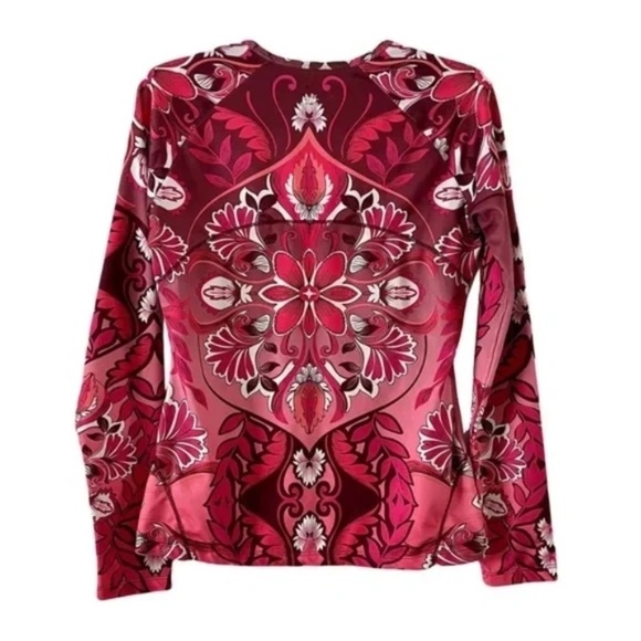 Athleta | Burgundy Floral Long Sleeve Crew Neck Athletic Top, Small - Picture 2 of 5